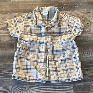 Vintage cream and navy Plaid Short Sleeve Kids button up Shirt